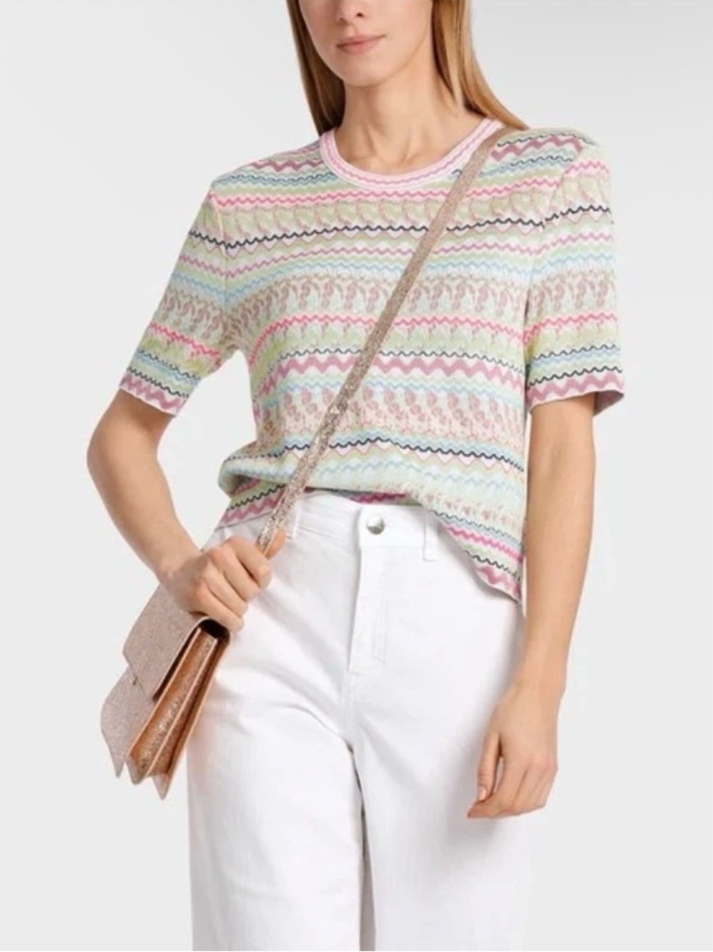 Marc Cain Fine Knit Printed Shirt Top Sz S Retail $124